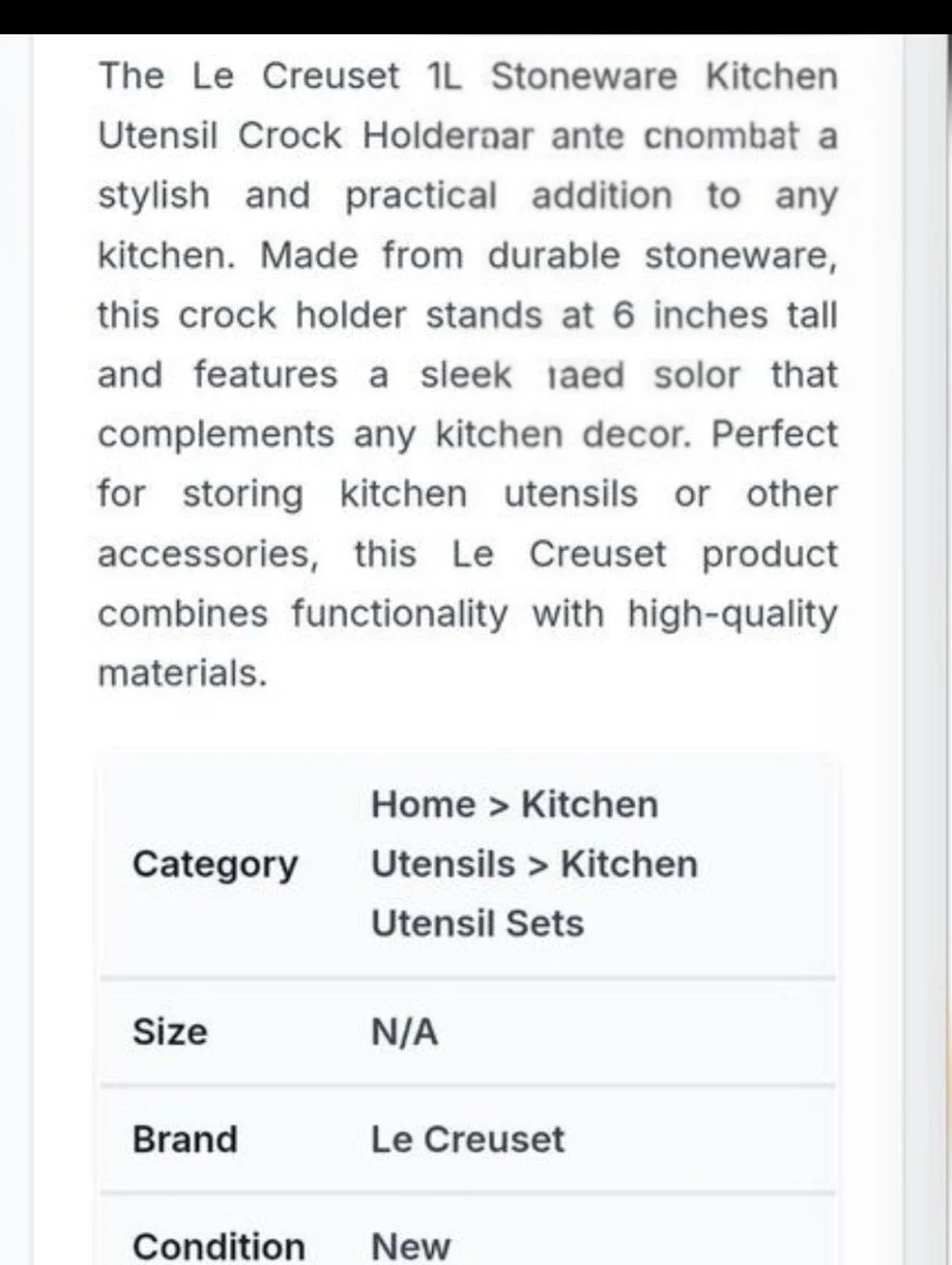 Le Creuset Ceramic 1L Utensil Crock- White